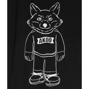 Akoo Black Graphic T-Shirt M Fox Character Logo Streetwear Hip Hop 100% Cotton